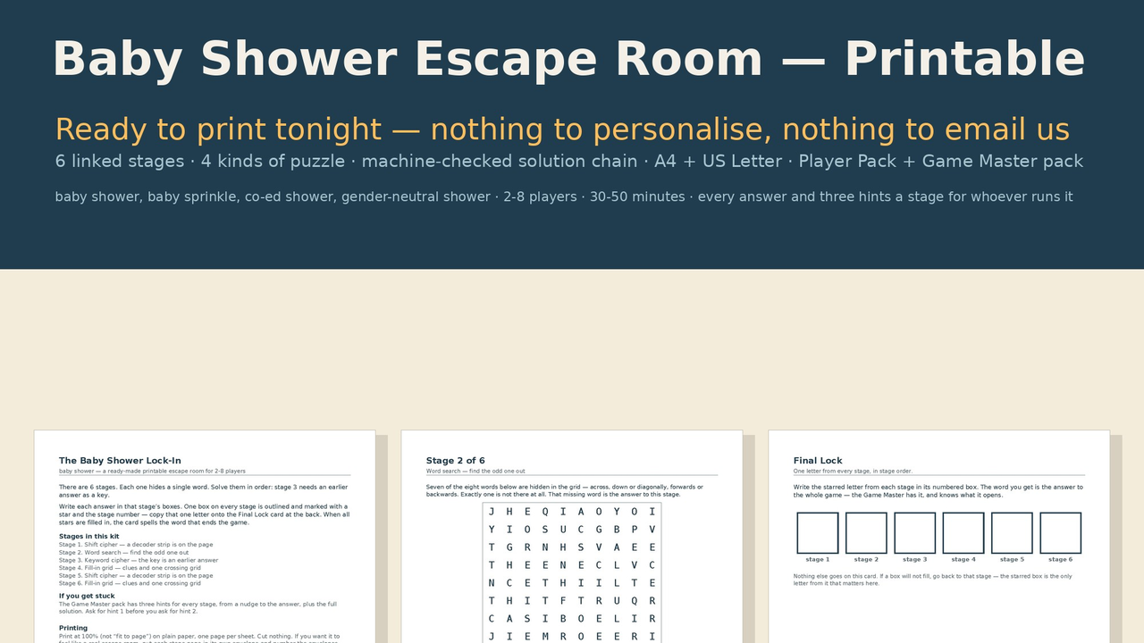 Baby Shower Escape Room (printable) cover