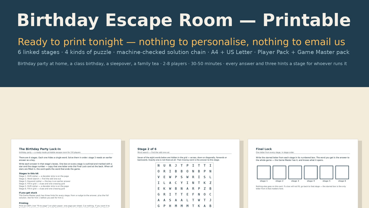 Birthday Escape Room (printable) cover