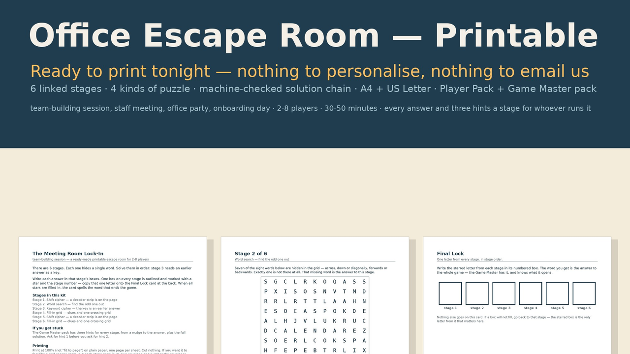 Office Escape Room (printable) cover