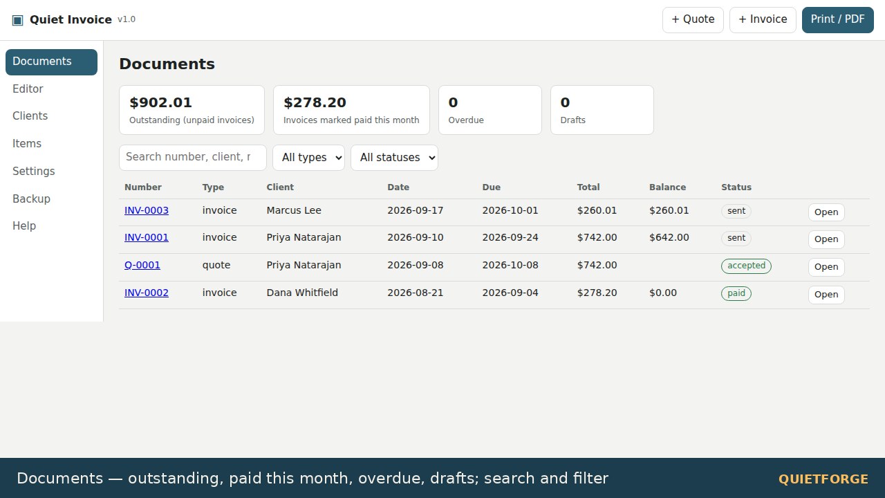 Quiet Invoice preview 3
