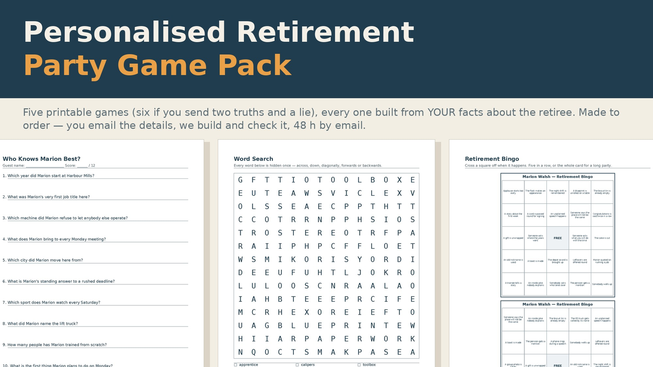 Personalised Retirement Party Games cover